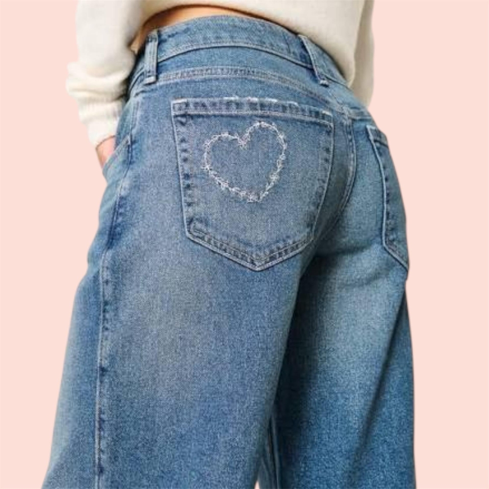 Hollister Light Blue Flare Jeans with Heart Detail